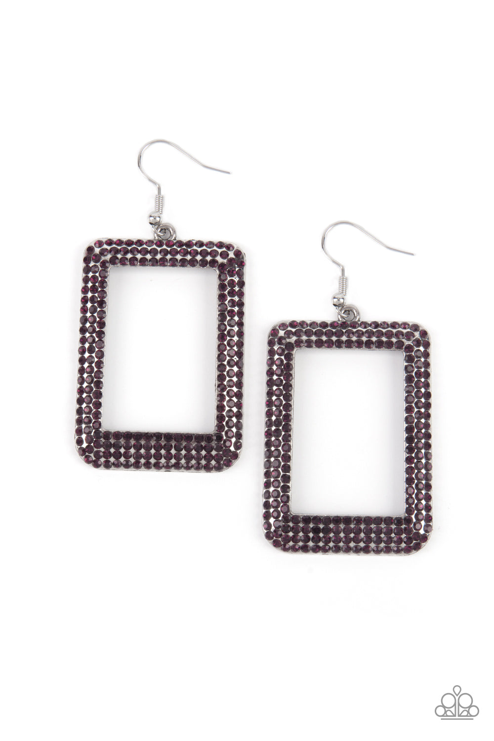 WORLD FRAME-OUS - PURPLE AMETHYST RHINESTONE RECTANGLE EARRINGS