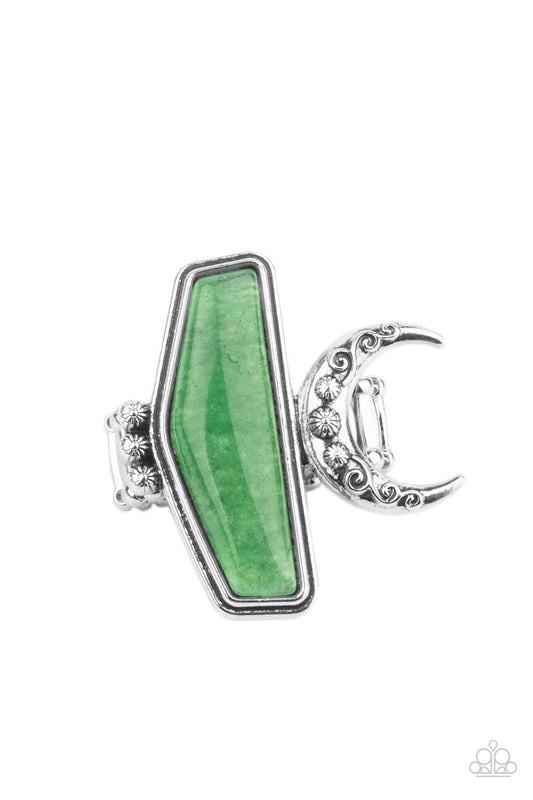 COSMIC KARMA - GREEN STONE CRESCENT MOON RING