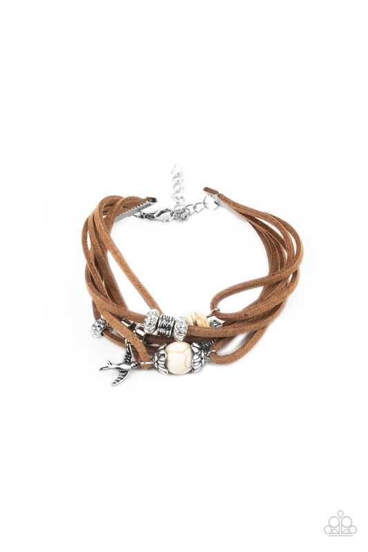 CANYON FLIGHT - WHITE SAND STONE LEATHER SUEDE DOVE BIRD CHARM BRACELET