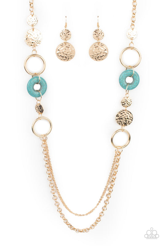 GROUNDED GLAMOUR - GOLD AND BLUE TURQUOISE CIRCLE MULTI LAYER NECKLACE