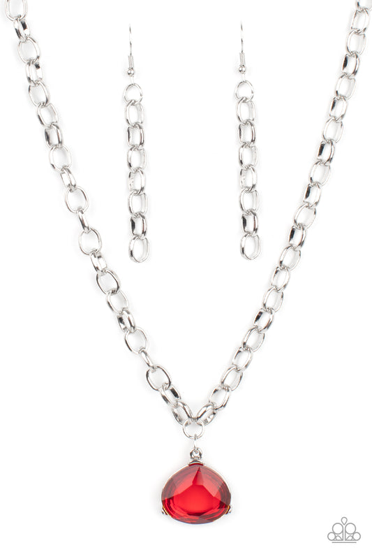 GALLERY GEM - RED RUBY RHINESTONE SOLITAIRE NECKLACE