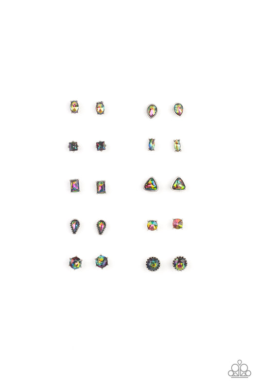 I AM VICTORIOUS - ASSORTED SET OF 10 OIL SPILL RAINBOW POST EARRINGS