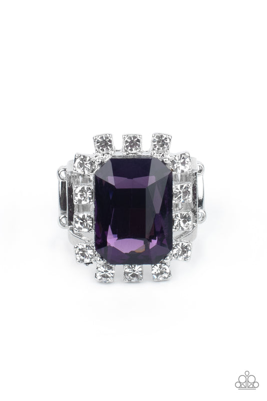 GALACTIC GLAMOUR - PURPLE AMETHYST EMERALD CUT RHINESTONE RING