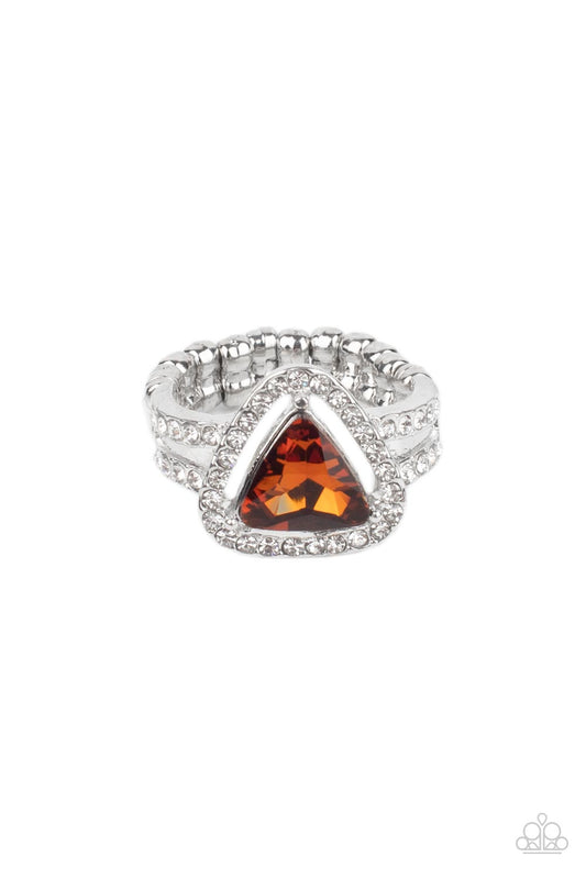 ELEVATED ENGAGEMENT - BROWN TOPAZ RHINESTONE TRIANGLE RING