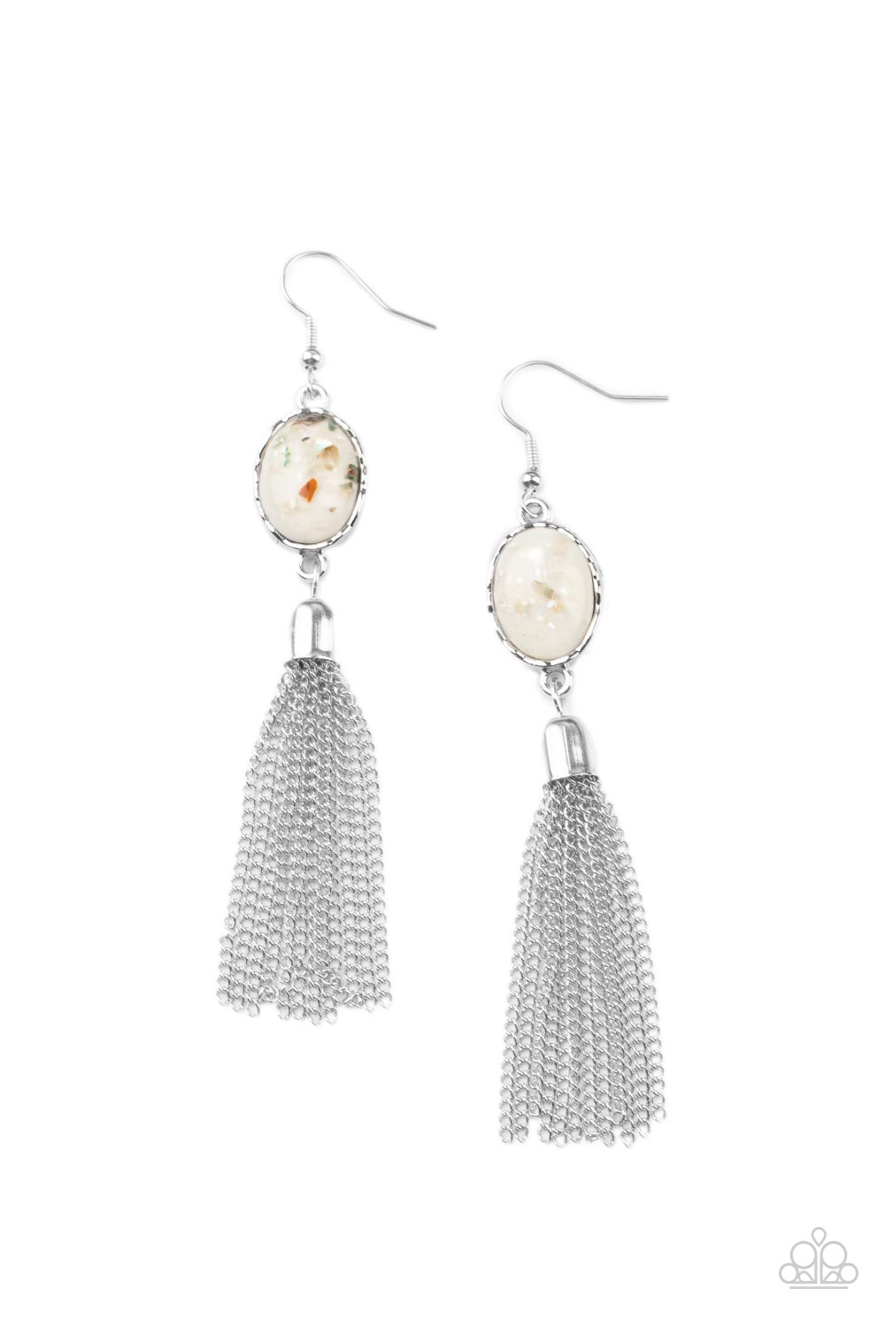 OCEANIC OPALESCENCE - WHITE CONFETTI CHAINS TASSEL EARRINGS