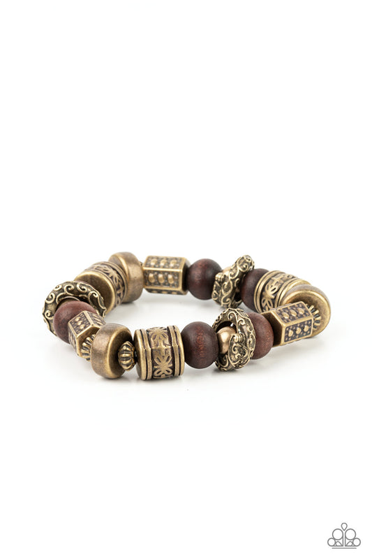 EXPLORING THE ELEMENTS - BRASS AND WOOD STRETCH BRACELET