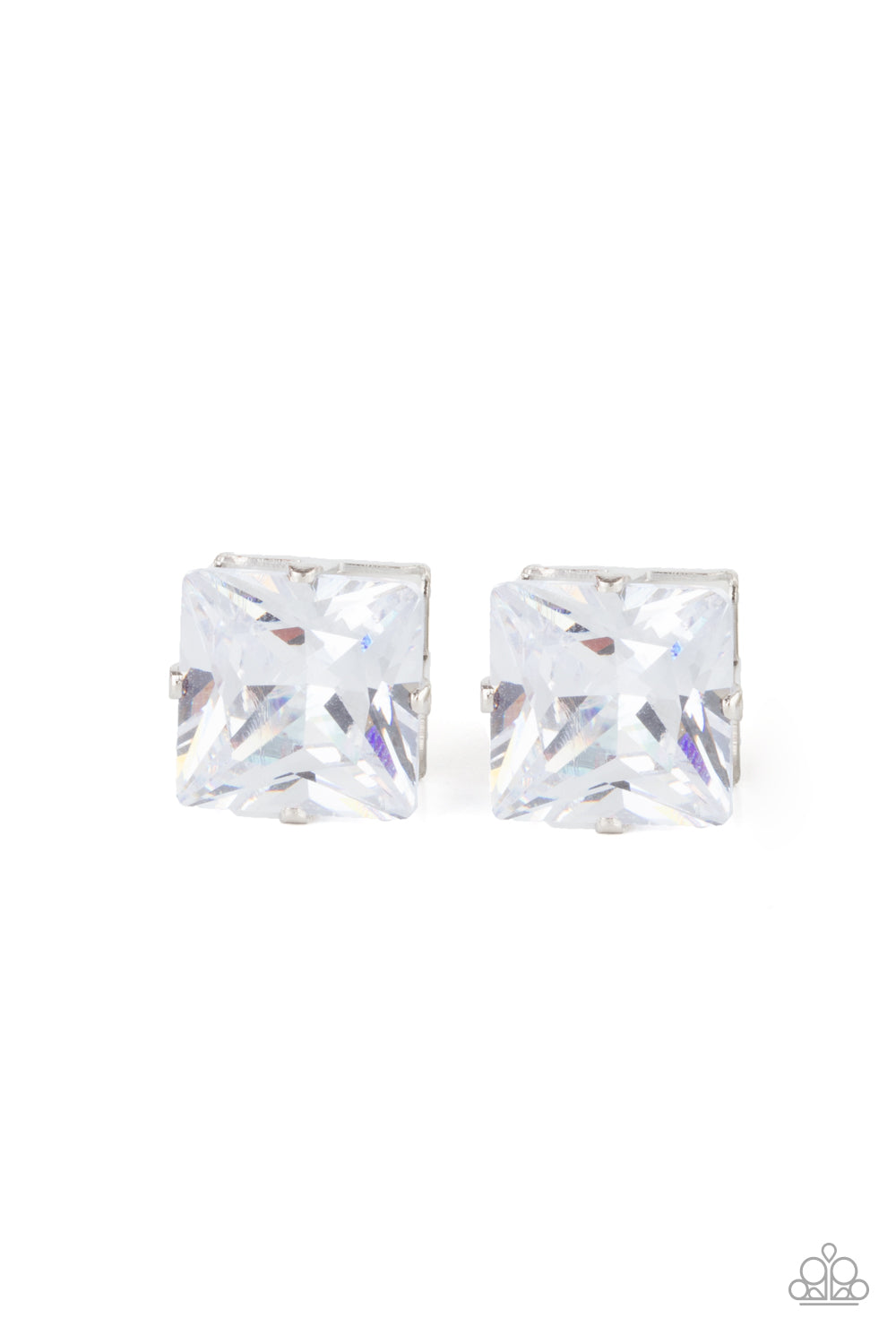 TIMES SQUARE TIMELESS - WHITE PRINCESS CUT RHINESTONE POST EARRINGS
