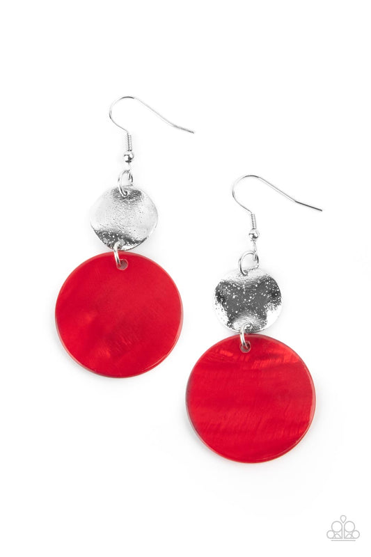OPULENTLY OASIS - RED SHELL MOTHER OF PEARL ROUND EARRINGS