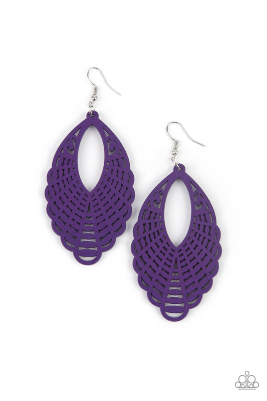 TAHITI TANKINI - PURPLE WOODEN CUT OUT MARQUISE SHAPE EARRINGS