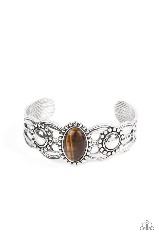 SOLAR SOLSTICE - BROWN TIGER'S EYE SILVER CUFF BRACELET