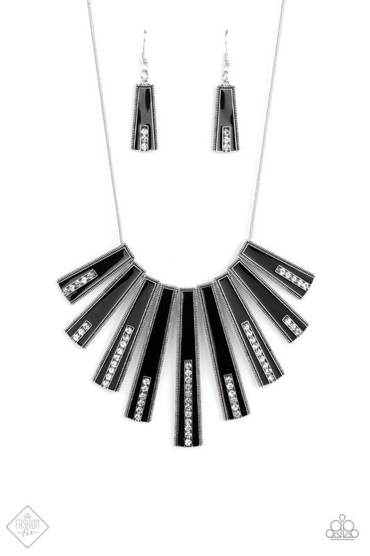 FAN-TASTICALLY DECO - BLACK ENAMEL FASHION FIX NECKLACE