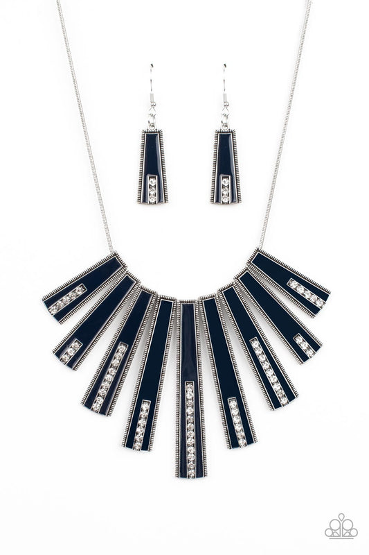 FAN-TASTICALLY DECO - BLUE ENAMEL NECKLACE