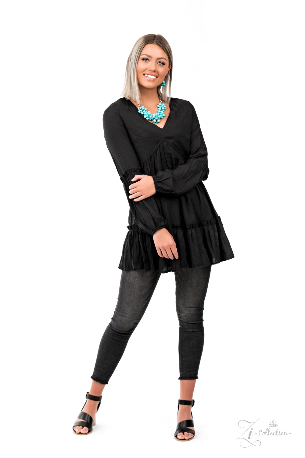 GENUINE - BLUE TURQUOISE FLOWERS SHORT 2021 ZI NECKLACE