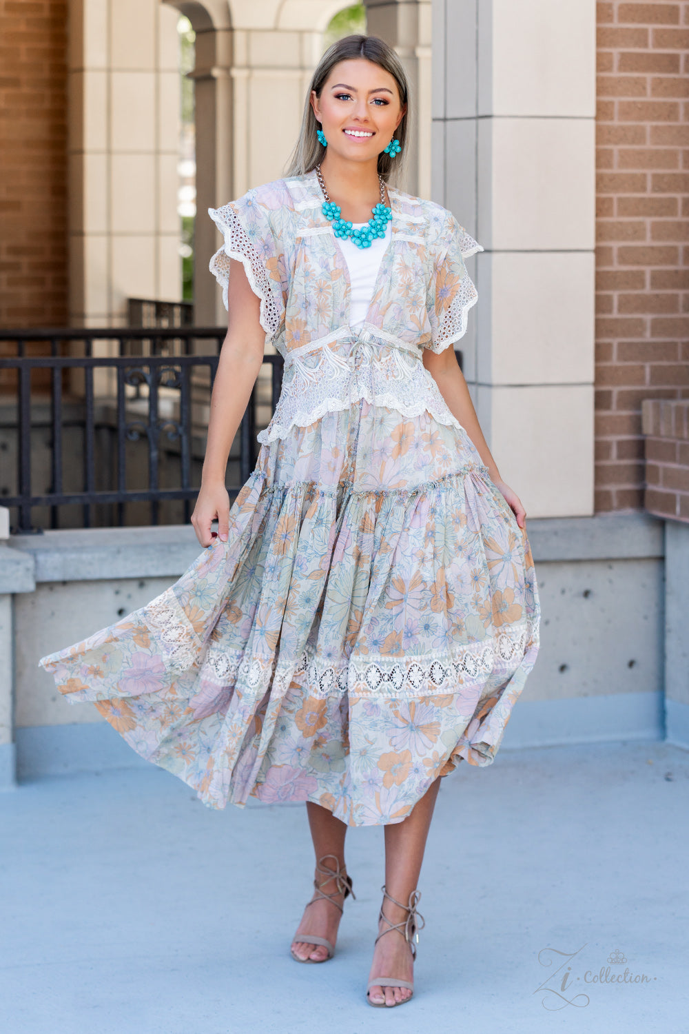 GENUINE - BLUE TURQUOISE FLOWERS SHORT 2021 ZI NECKLACE