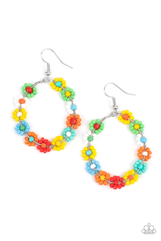 FESTIVELY FLOWER CHILD - MULTI COLOR FLOWERS SEEDBEAD HOOP EARRINGS