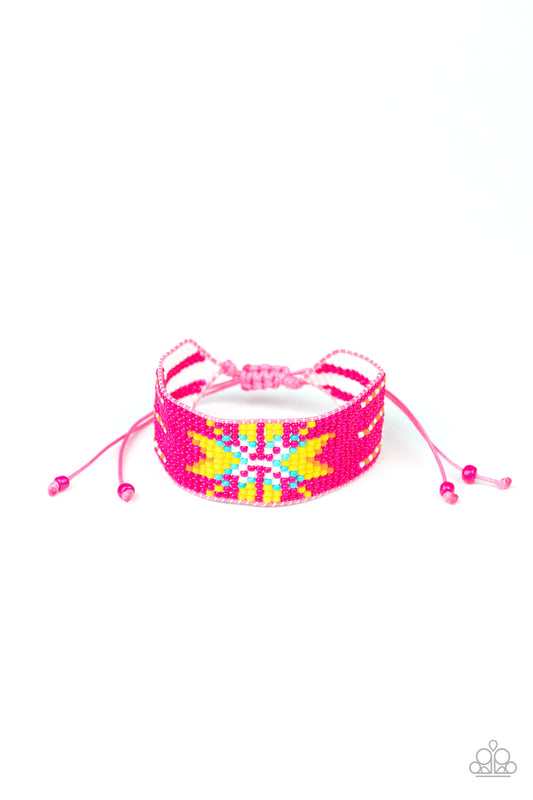 BEADED BADLANDS - PINK SEED BEAD TRIBAL DESIGN BRACELET