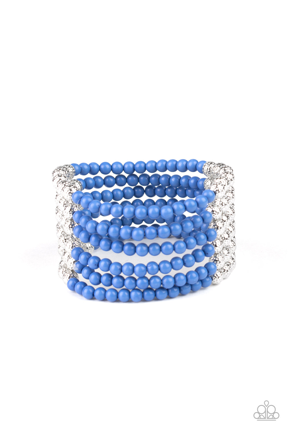 LAYER IT ON THICK - BLUE AND SILVER BEADS STRETCH MULTI LAYER BRACELET