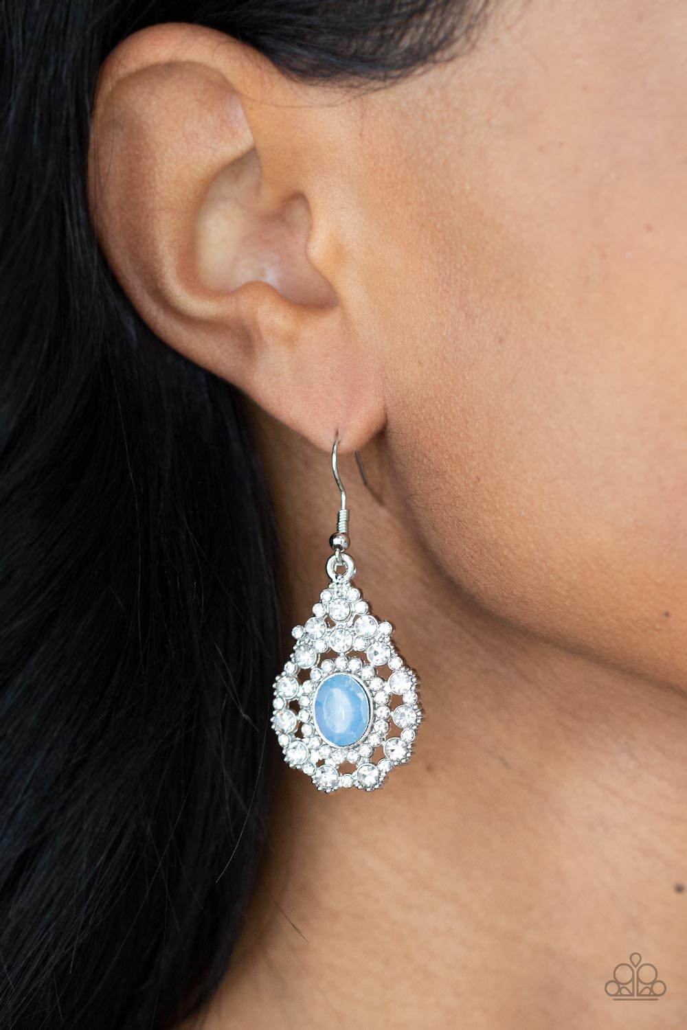 CELESTIAL CHARMER - BLUE OPALESCENT RHINESTONES TEARDROP PENDANT EARRINGS