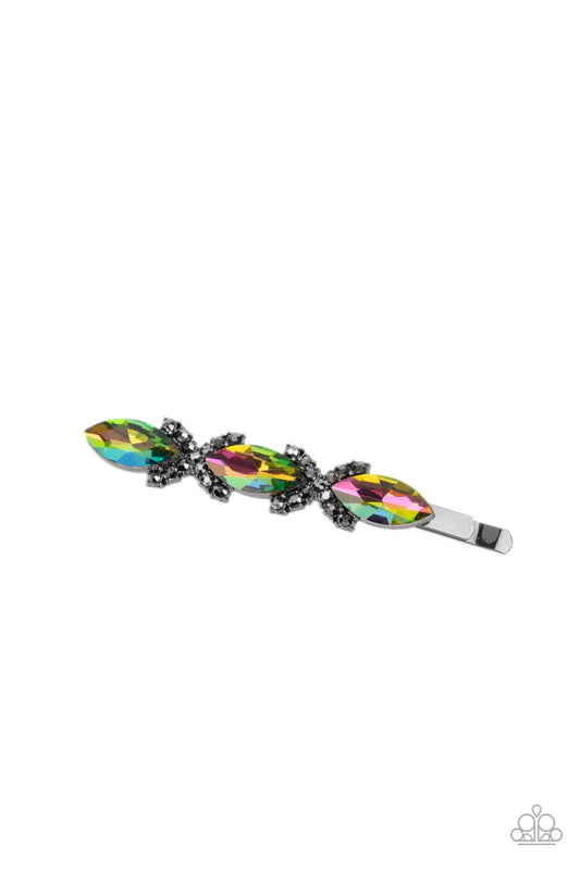 STELLAR SOCIALITE - MULTI RAINBOW RHINESTONES OIL SPILL HAIR CLIP