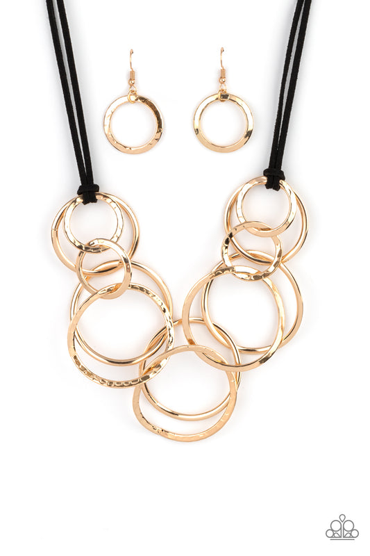 SPIRALING OUT OF COUTURE - GOLD AND BLACK SUEDE NECKLACE