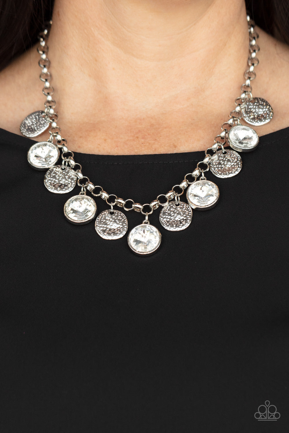 SPOT ON SPARKLE - WHITE SILVER COIN NECKLACE