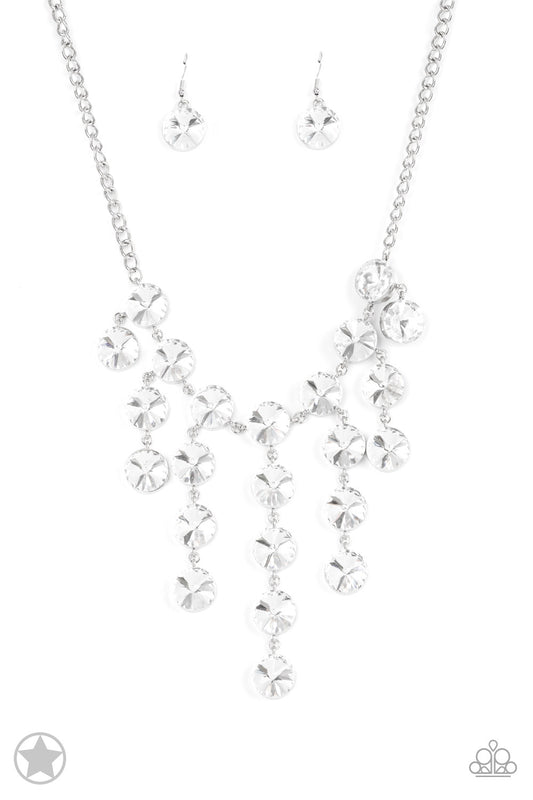 SPOTLIGHT STUNNER - WHITE CASCADE ROUND RHINESTONES NECKLACE