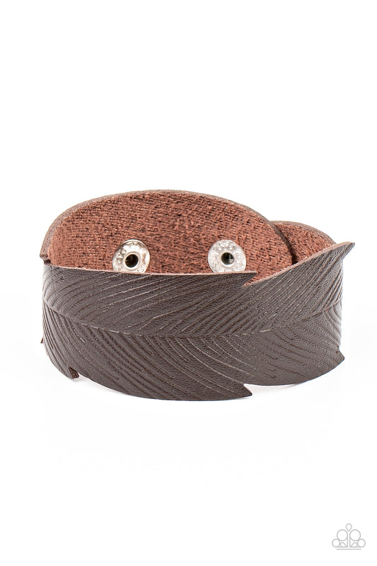 WHIMSICALLY WINGING IT - BROWN LEATHER LEAF WRAP BRACELET