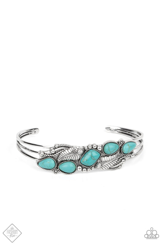 COTTAGE LIVING - BLUE TURQUOISE FEATHER FASHION FIX CUFF BRACELET