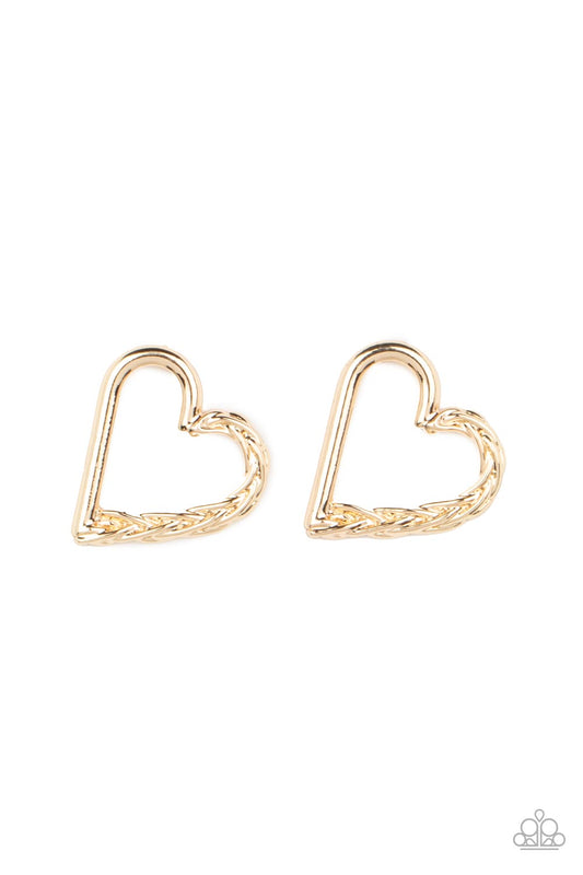 CUPID, WHO? - GOLD TWISTED FRAME POST HEART EARRINGS