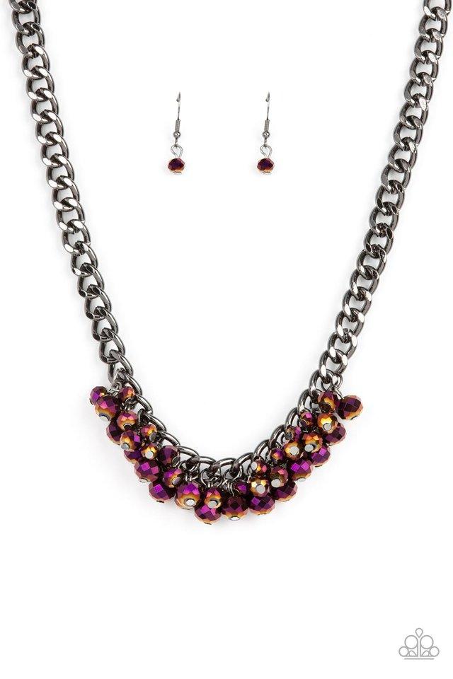 GALACTIC KNOCKOUT - PURPLE OIL SPILL IRIDESCENT BLACK METAL NECKLACE