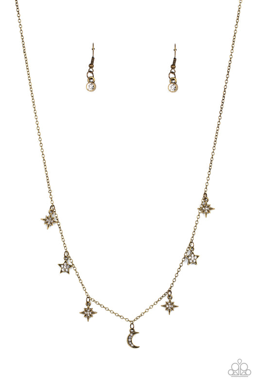 COSMIC RUNWAY - BRASS STARS AND MOONS NECKLACE