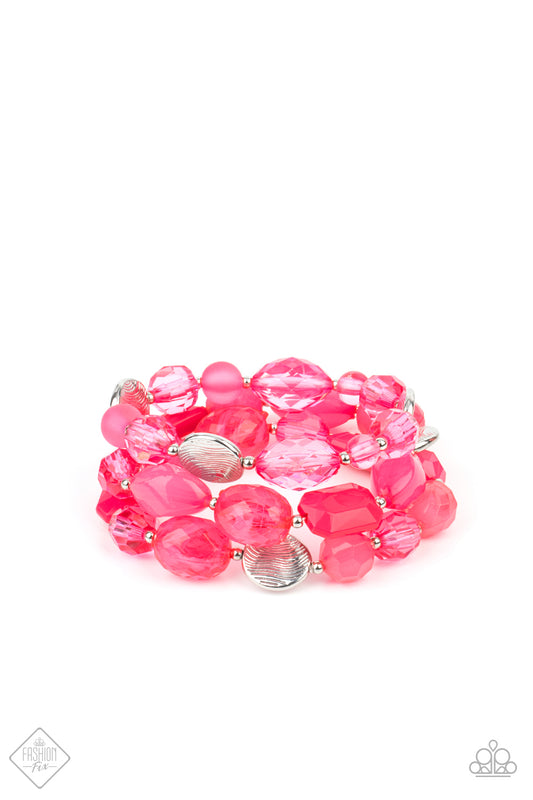 OCEANSIDE BLISS - PINK ACRYLIC FASHION FIX STRETCH BRACELET SET