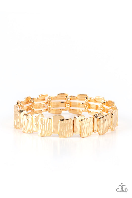 URBAN STACKYARD - GOLD SQUARE ETCHED TEXTURED STRETCH BRACELET