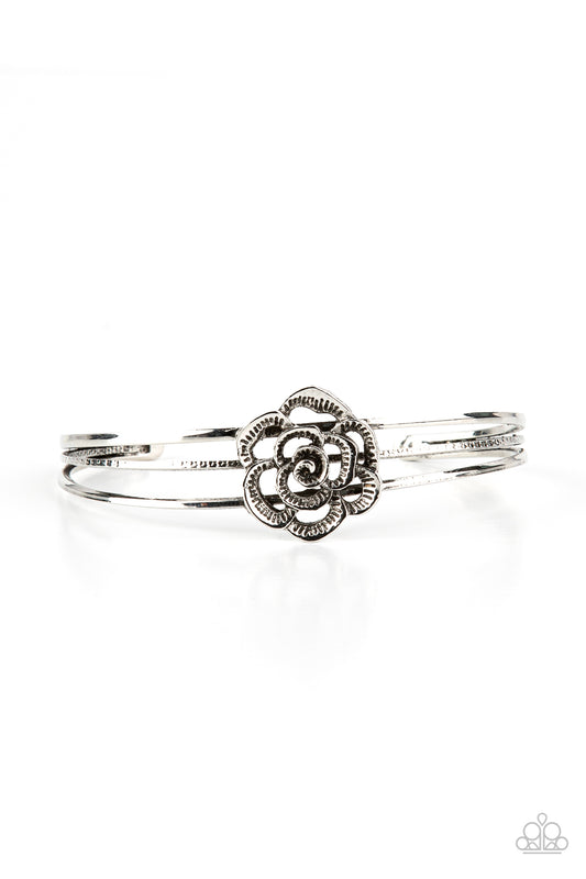 ROSY REPOSE - SILVER ROSE CUFF BRACELET
