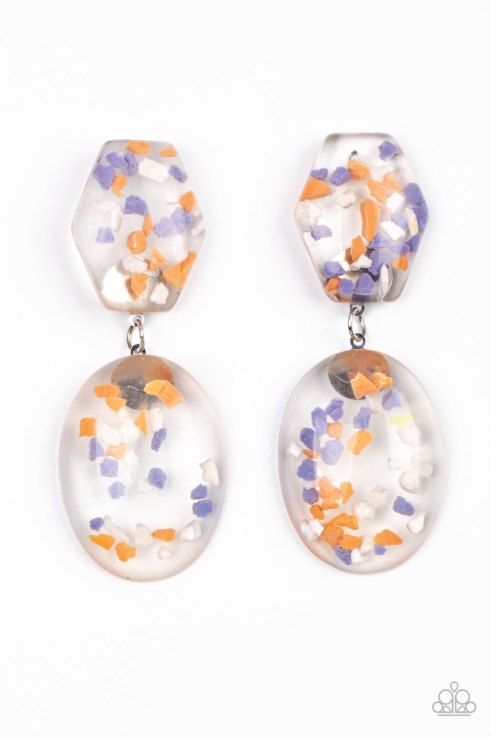 FLAKY FASHION - ORANGE AND PURPLE CLEAR ACRYLIC EARRINGS