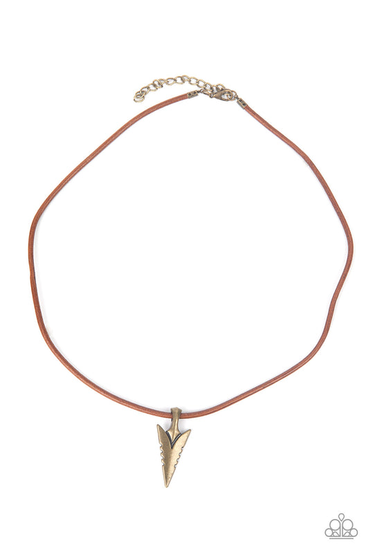 beesblingbash-pharaohs-arrow-brass-mens necklace-paparazzi-accessories