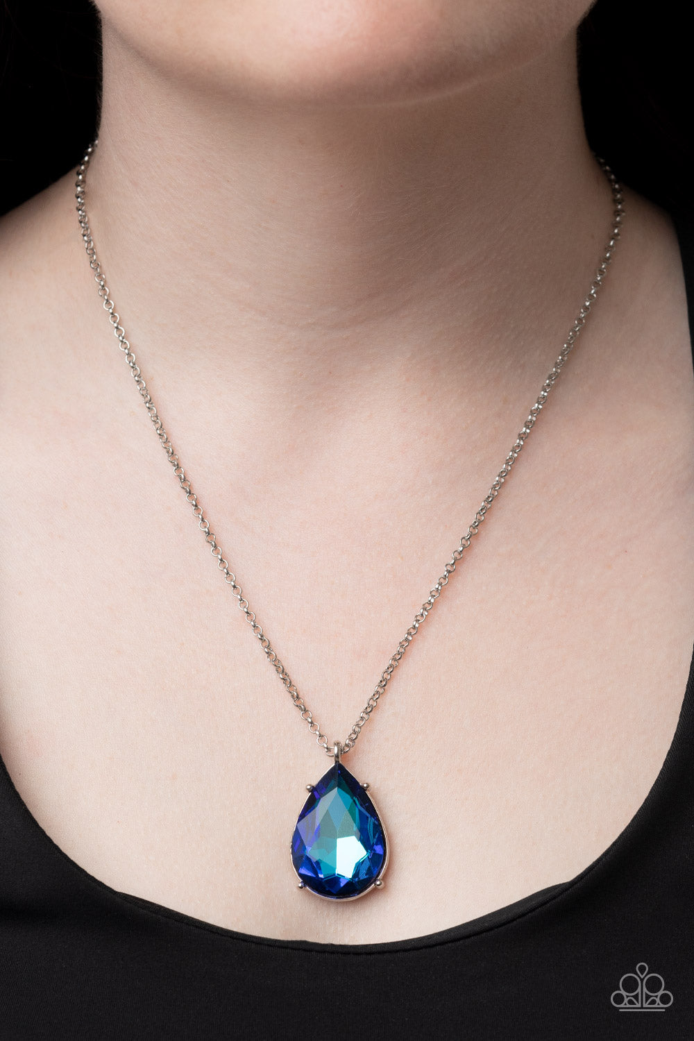ILLUSTRIOUS ICON - BLUE TEARDROP IRIDESCENT SOLITAIRE NECKLACE