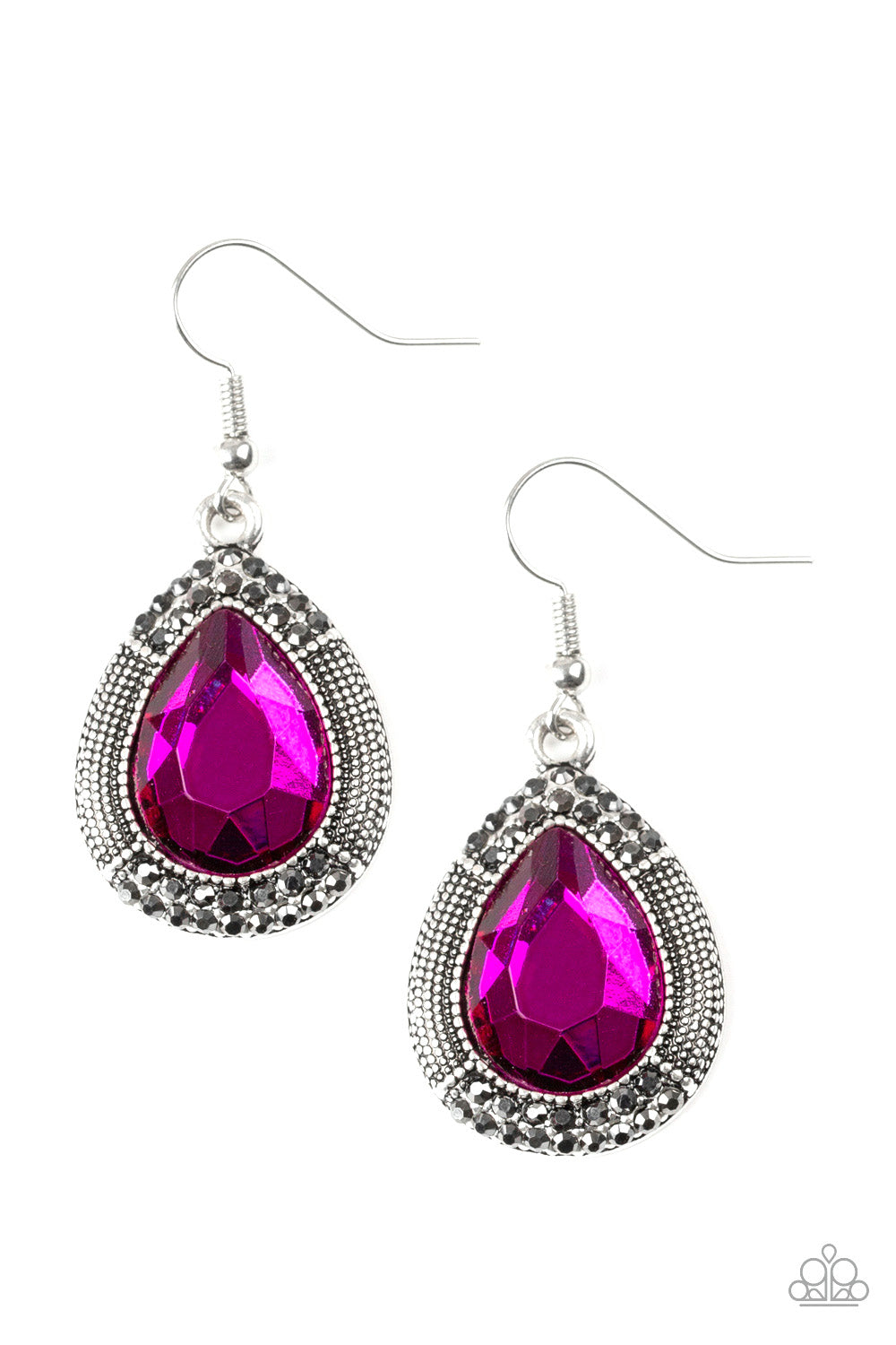 GRANDMASTER SHIMMER - PINK TEARDROP HOT PINK RHINESTONE SOLITAIRE PENDANT EARRINGS