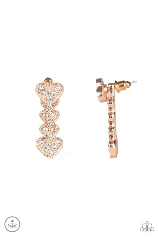 HEARTTHROB TWINKLE - ROSE GOLD HEARTS EAR JACKET DOUBLE POST EARRINGS