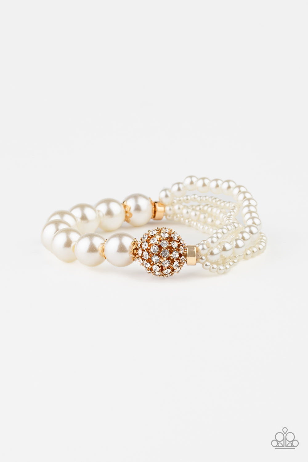 VINTAGE COLLISION - GOLD AND WHITE PEARLS STRETCH BRACELET