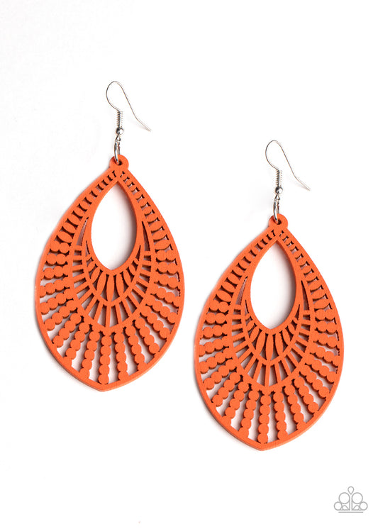 BERMUDA BREEZE - ORANGE WOODEN CUTOUT TEARDROP EARRINGS