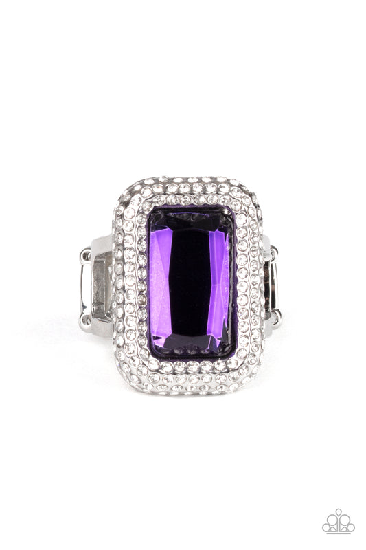 A GRAND STATEMENT-MAKER - PURPLE RECTANGLE AMETHYST RHINESTONE RING