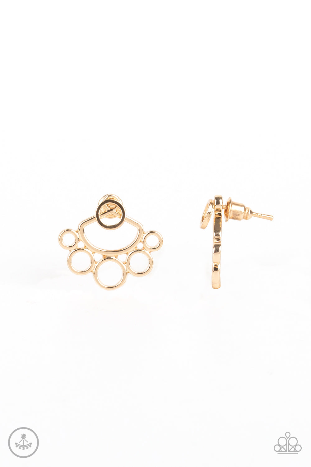 COMPLETELY SURROUNDED - GOLD BUBBLES DOUBLE POST DAINTY JACKET EARRINGS