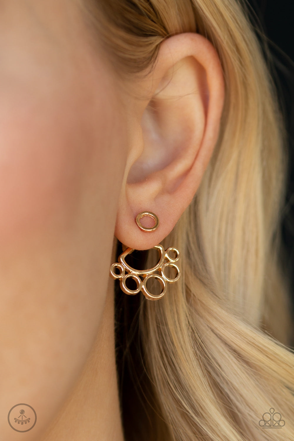 COMPLETELY SURROUNDED - GOLD BUBBLES DOUBLE POST DAINTY JACKET EARRINGS