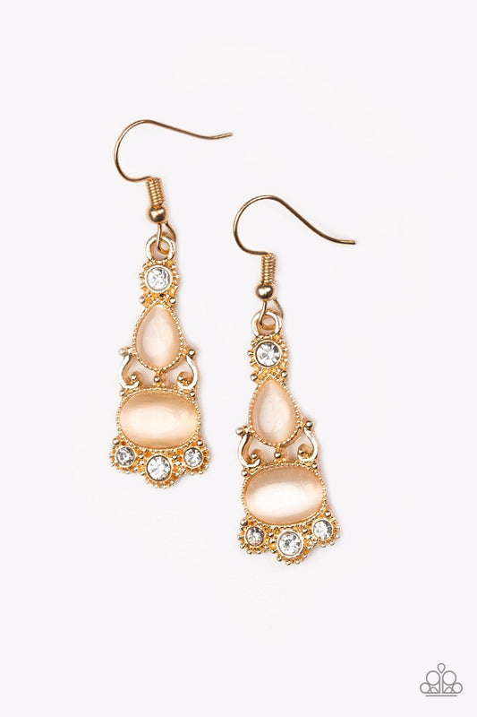 PUSH YOUR LUXE - GOLD DAINTY WHITE MOONSTONE RHINESTONES EARRINGS