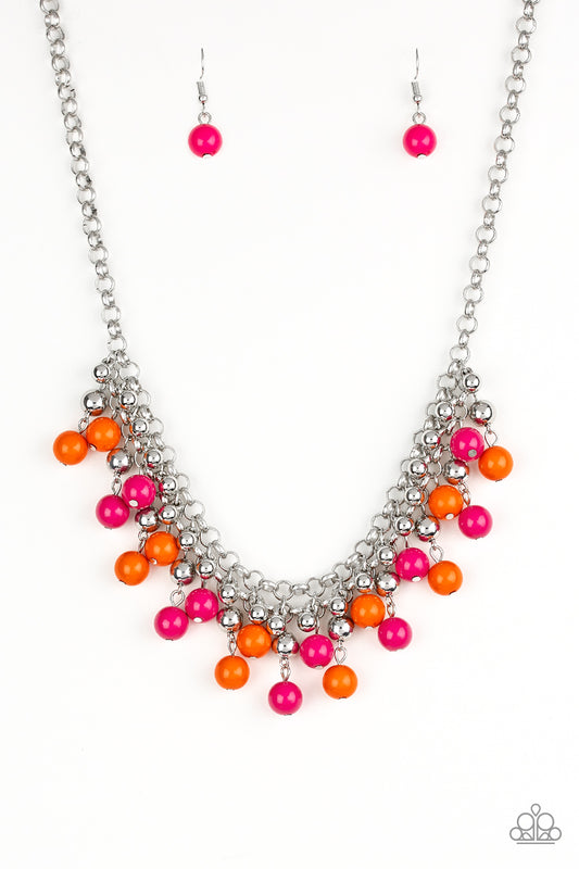 FRIDAY NIGHT FRINGE - MULTI ORANGE AND PINK FRINGE NECKLACE