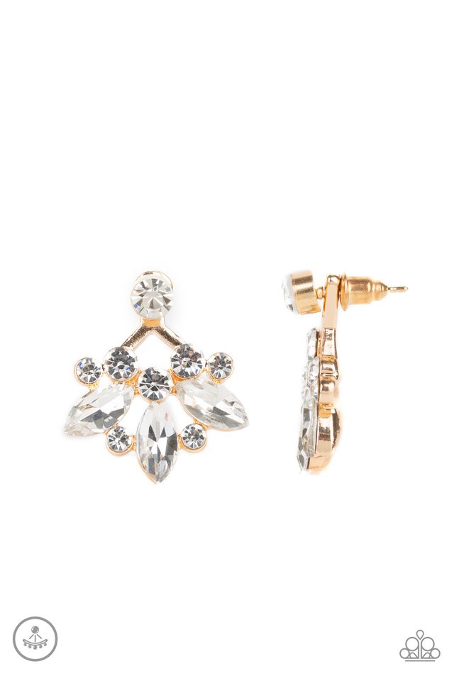 CRYSTAL CONSTELLATIONS - GOLD CLEAR RHINESTONES DOUBLE POST JACKET EARRINGS