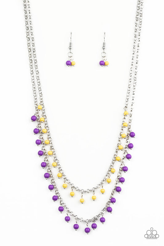 DAINTY DISTRACTION - PURPLE AND YELLOW NECKLACE