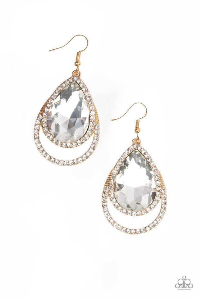 FAMOUS - GOLD LARGE TEARDROP RHINESTONE EARRINGS