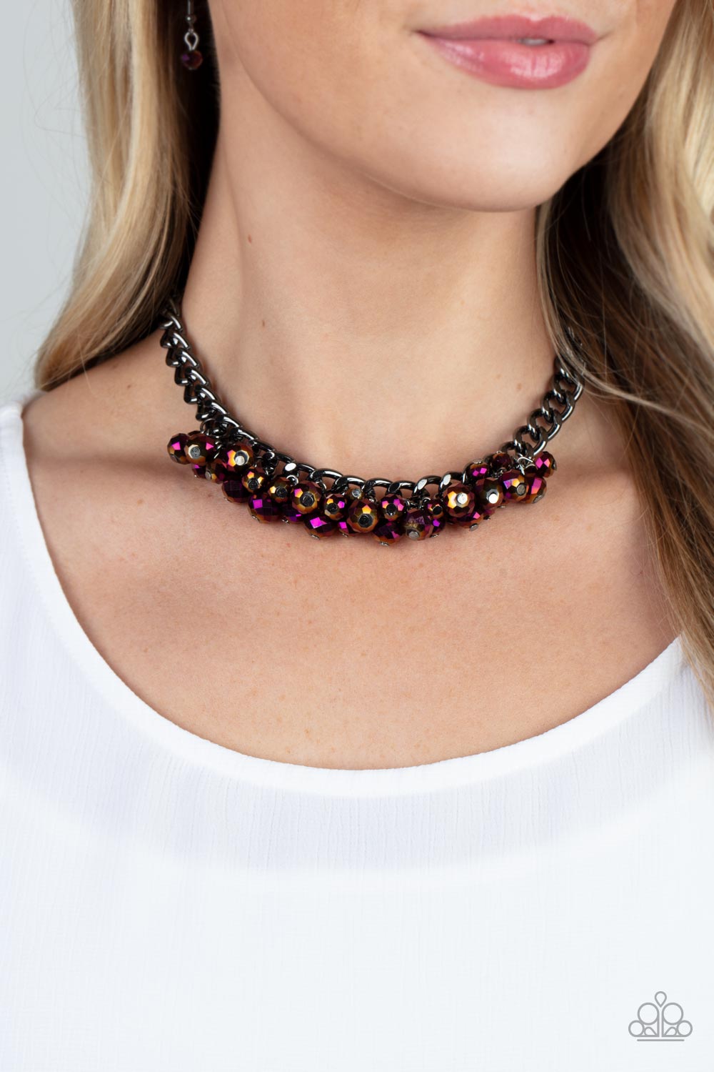 GALACTIC KNOCKOUT - PURPLE OIL SPILL IRIDESCENT BLACK METAL NECKLACE